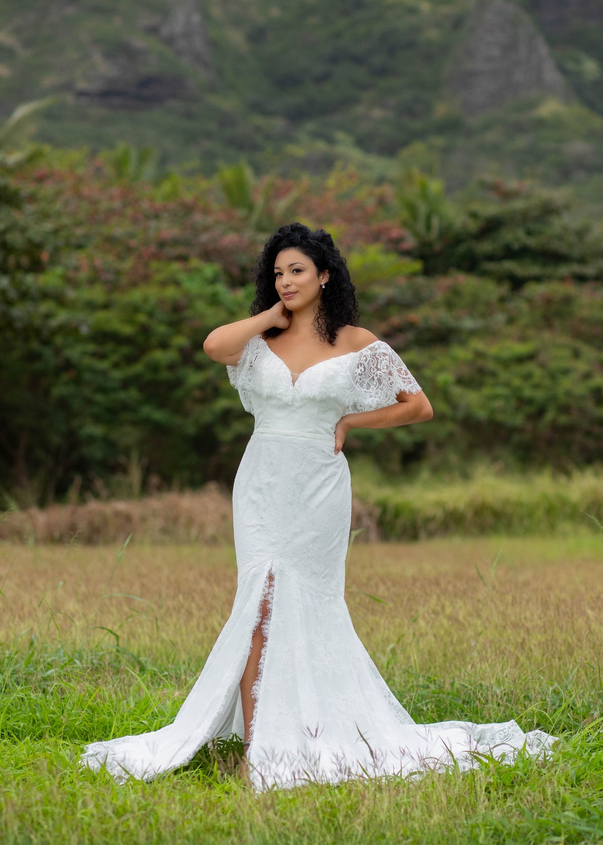 Boho Mermaid Lace Wedding Dress with Flutter Sleeves and Side Slit 26 Boho Mermaid Lace Wedding Dress with Flutter Sleeves and Side Slit 26