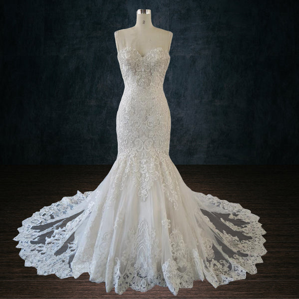 knee length dresses for ladies Crystal Beaded Lace Mermaid Wedding Dress