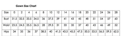 wedding dress size chart