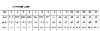 wedding dress size chart