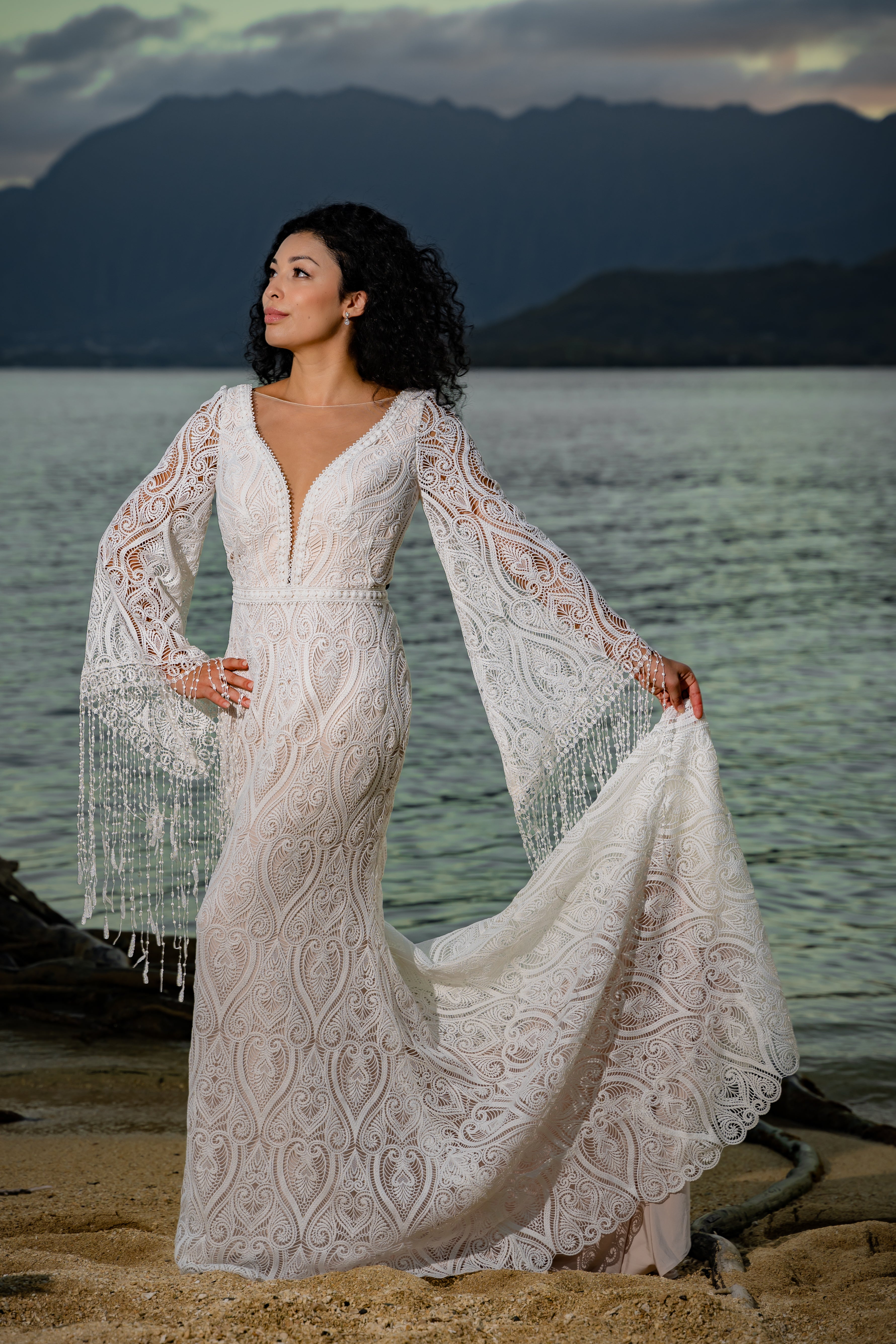 Who Wander Boho Wedding Dress With Bell Sleeves Boho Fit-and-Flare Lace Wedding Dress With Who Wander Boho Wedding Dress With Bell Sleeves Boho Fit-and-Flare Lace Wedding Dress With
