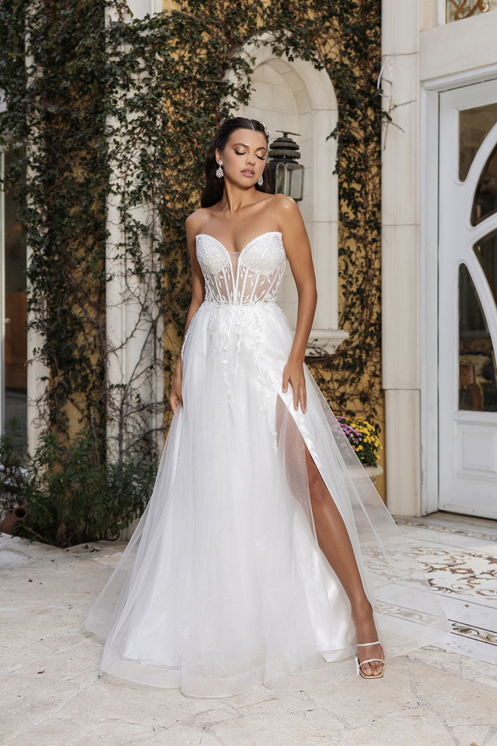 Embroidered A-Line Silk Bridal Gown with Sweetheart Neckline 12