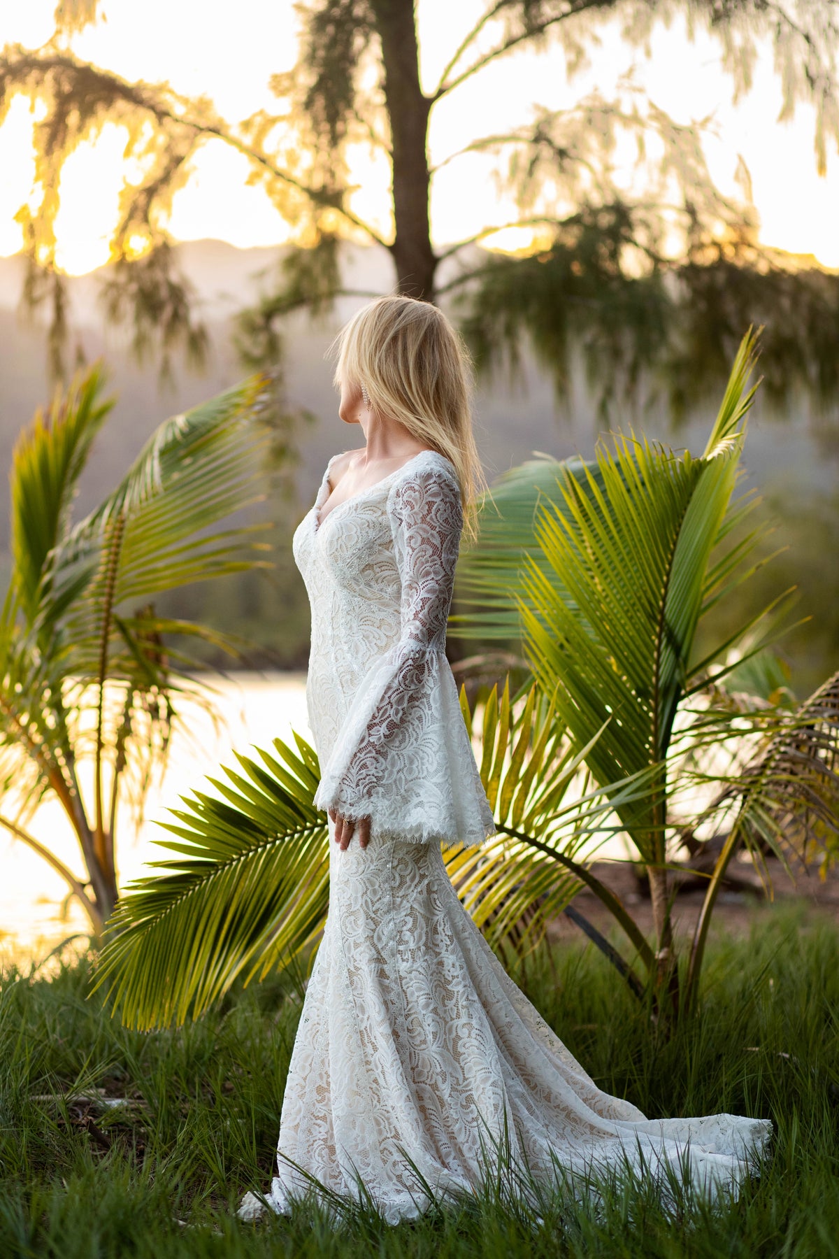 Boho Mermaid Wedding Dress with Bell Sleeves and Scalloped V-Neck 8 Boho Mermaid Wedding Dress with Bell Sleeves and Scalloped V-Neck 8