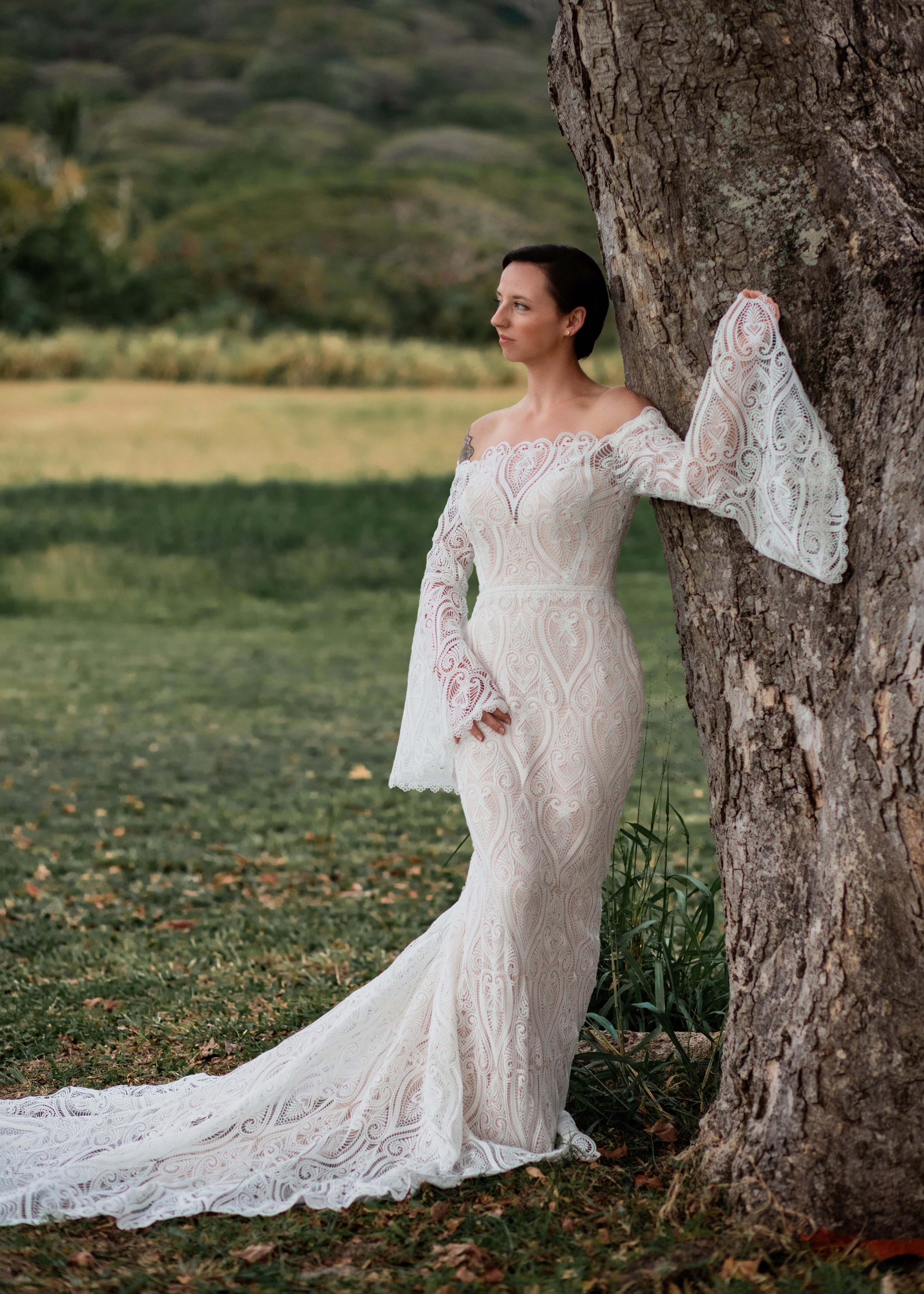 Boho Mermaid Lace Bridal Gown with Off-the-Shoulder Bell Sleeves 12 Boho Mermaid Lace Bridal Gown with Off-the-Shoulder Bell Sleeves 12