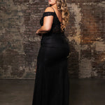 Shimmering black mermaid gown with off-the-shoulder lace and corset back, a bespoke handcrafted wedding dress