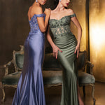Bespoke off-the-shoulder lace formal gowns with shimmering ruched mermaid skirts, handcrafted wedding dress