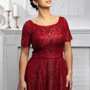 Burgundy beaded and sequined Mother of the Bride gown with short sleeves, bespoke handcrafted wedding gown