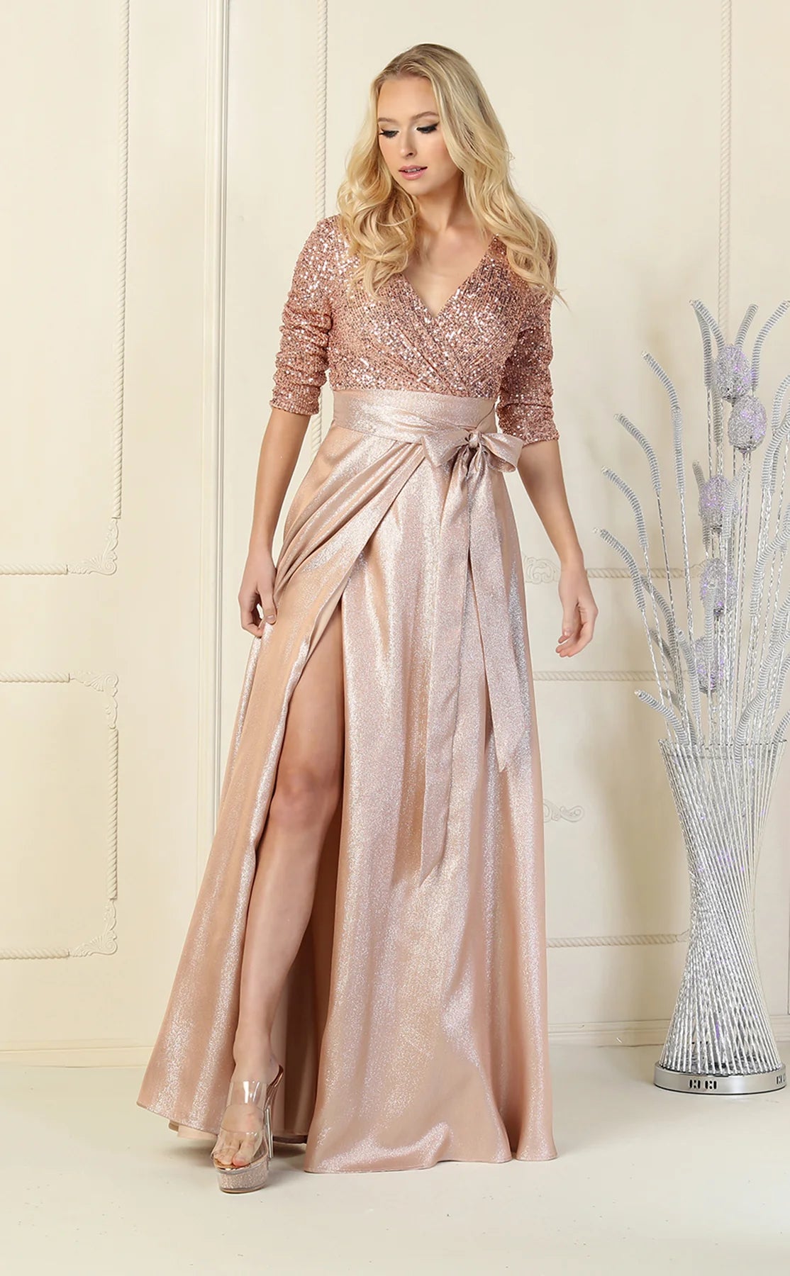 slim fit dress slacks Sequin Cap Sleeves Open Back Long Mother Of The Bride Dress