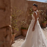 A-line tulle wedding dress with 3D floral lace and corset bodice, handcrafted Ricca Sposa bespoke bridal gown