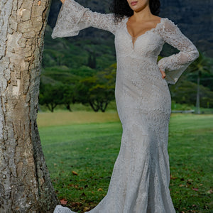 Boho Mermaid Crochet Lace Wedding Dress with Bell Sleeves 14 Boho Mermaid Crochet Lace Wedding Dress with Bell Sleeves 14
