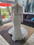 Lace Mermaid Wedding Dress with Long Sleeves and Deep Plunging Neckline