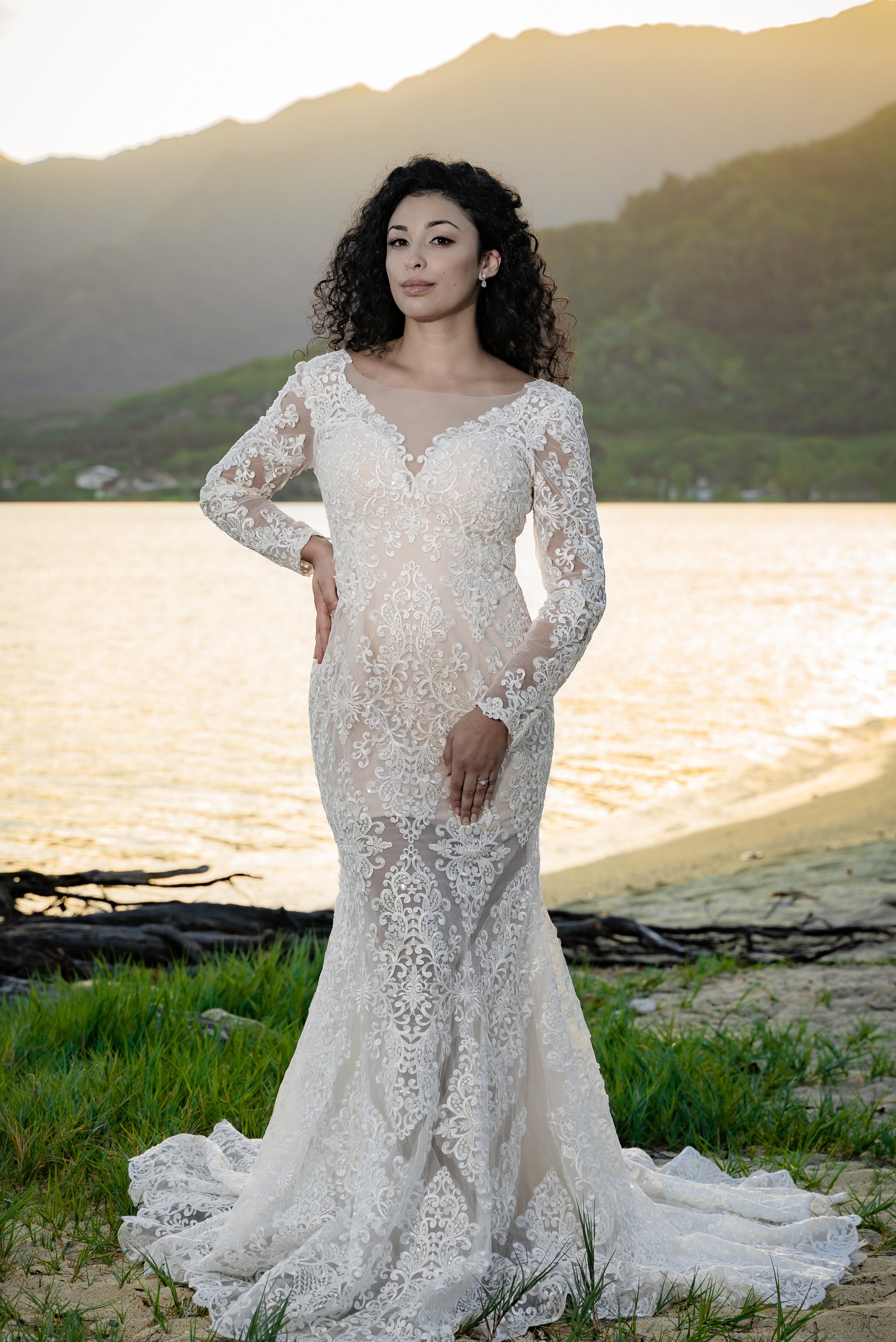 Long Sleeve Beaded Lace Wedding Dress with Daring Deep V-Neck 22 Long Sleeve Beaded Lace Wedding Dress with Daring Deep V-Neck 22