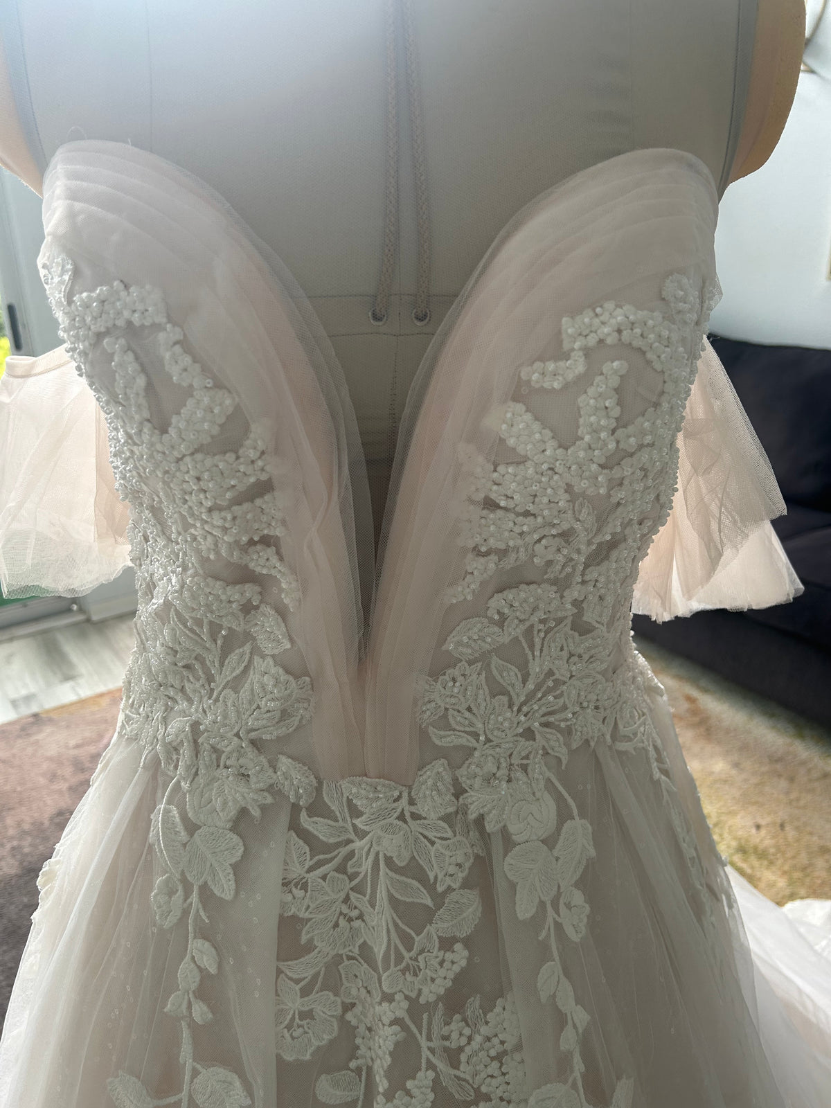 Beaded A-Line Boho Wedding Dress with Plunging V-Neck & Flutter Sle... 14 Beaded A-Line Boho Wedding Dress with Plunging V-Neck & Flutter Sle... 14
