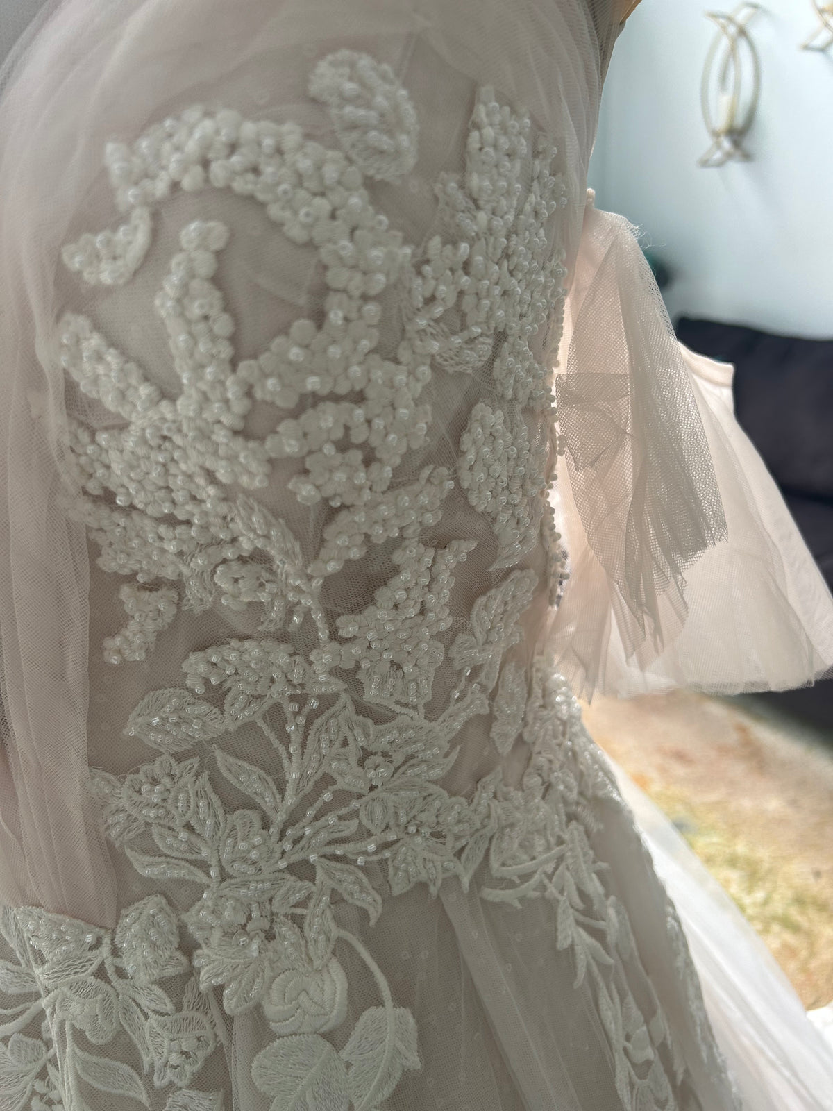 Beaded A-Line Boho Wedding Dress with Plunging V-Neck & Flutter Sle... 4 Beaded A-Line Boho Wedding Dress with Plunging V-Neck & Flutter Sle... 4
