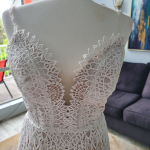 Boho Mermaid Lace Wedding Dress with Straps and Deep Plunging Neckline