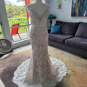 Boho Mermaid Lace Wedding Dress with Straps and Deep Plunging Neckline