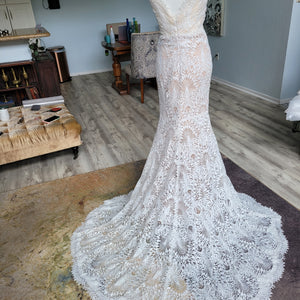 Boho Mermaid Lace Wedding Dress with Straps and Deep Plunging Neckline