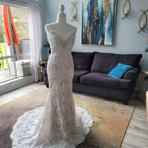 Boho Mermaid Lace Wedding Dress with Straps and Deep Plunging Neckline
