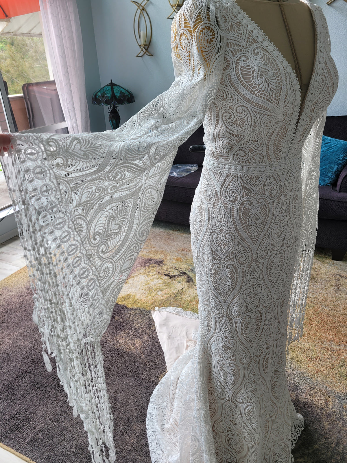 Boho Mermaid Wedding Dress with Plunging Neckline and Fringe Details 22 Boho Mermaid Wedding Dress with Plunging Neckline and Fringe Details 22