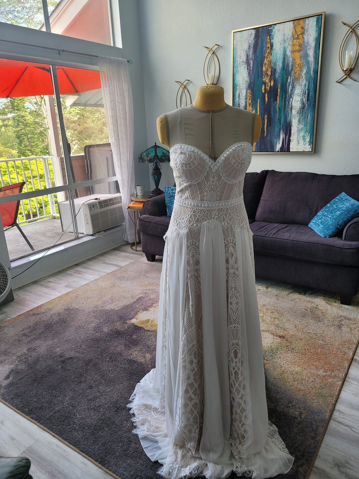 Boho Lace and Chiffon Wedding Dress with Removable Bell Sleeves 8 Boho Lace and Chiffon Wedding Dress with Removable Bell Sleeves 8
