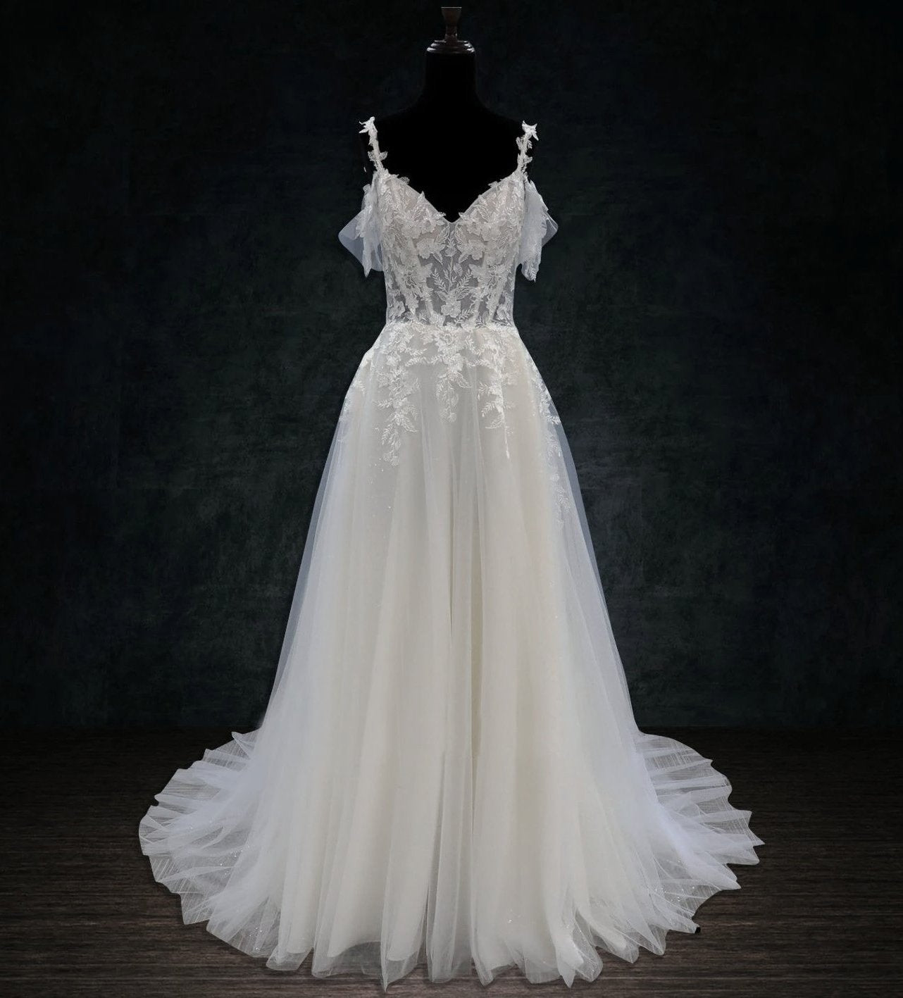 Boho A-Line Corset Wedding Dress with Lace Bodice & Sparkle Tulle 6 Boho A-Line Corset Wedding Dress with Lace Bodice & Sparkle Tulle 6