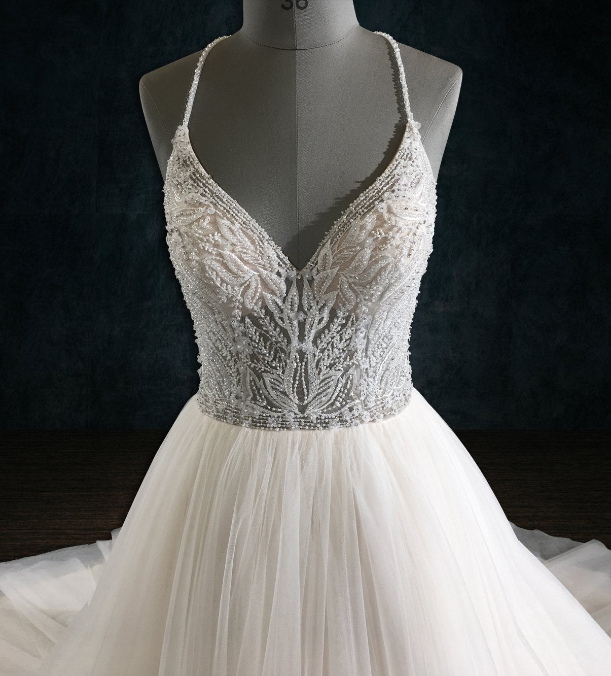 Beaded Lace A-Line Wedding Dress with Ethereal Tulle Skirt 2