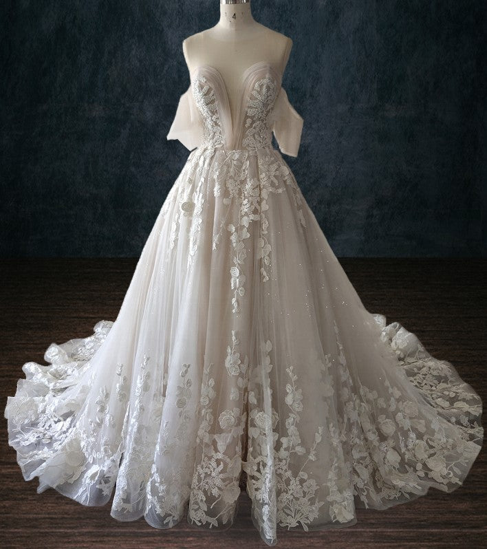Beaded A-Line Boho Wedding Dress with Plunging V-Neck & Flutter Sle... 14