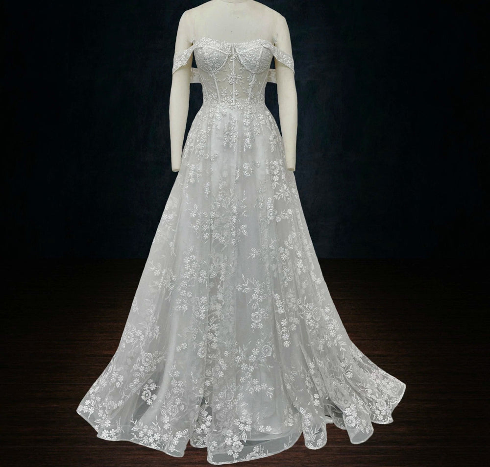 lace bell sleeve wedding dress