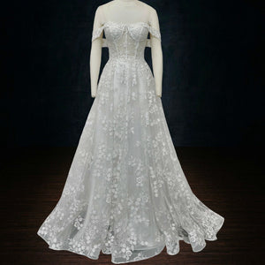 lace bell sleeve wedding dress