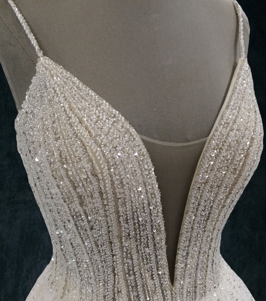 Beaded A-Line Wedding Dress with Plunging Neckline and Spaghetti St... 6 Beaded A-Line Wedding Dress with Plunging Neckline and Spaghetti St... 6