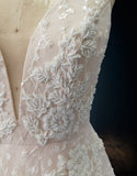 Beaded Lace A-line  Boho Wedding dress with Plunging neckline and Spagetti Straps custom wedding dress, custom made wedding dress, customized wedding dress, discount wedding dress, cheap wedding dress, replica wedding dress, wedding gown