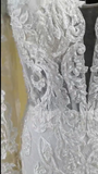 Beaded Lace Boho Mermaid Wedding Dress with Long Off the Shoulder Sleeves custom wedding dress, custom made wedding dress, customized wedding dress, discount wedding dress, cheap wedding dress, replica wedding dress, wedding gown