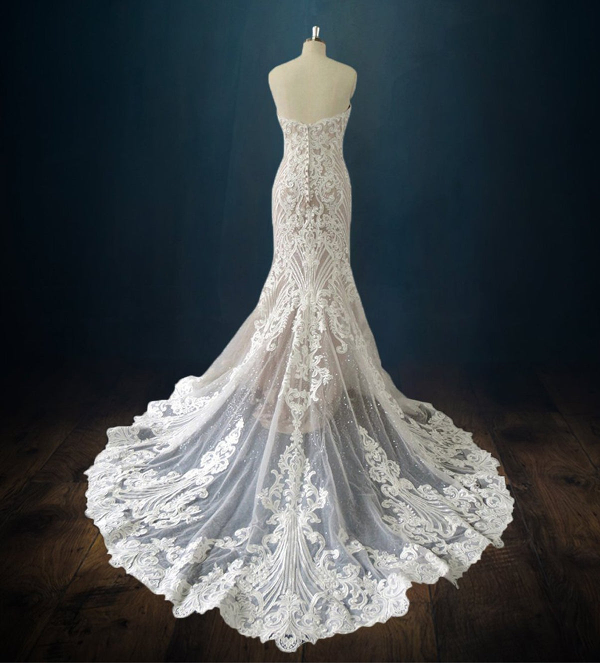 Beaded Lace Boho Mermaid Wedding Dress with Deep Neckline and Sparkle 16 Beaded Lace Boho Mermaid Wedding Dress with Deep Neckline and Sparkle 16