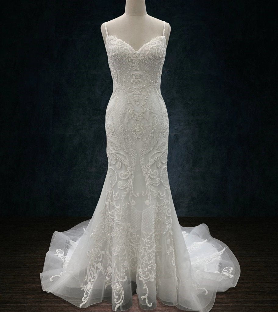 Beaded Lace Mermaid A-Line Wedding Dress with Romantic V-Neck 28 Beaded Lace Mermaid A-Line Wedding Dress with Romantic V-Neck 28
