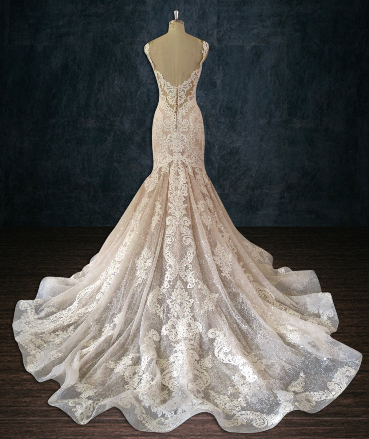Beaded Lace Mermaid Wedding Dress with Off the Shoulder Sleeves | Dresses By Linda and Agnes Beaded Lace Mermaid Wedding Dress with Off the Shoulder Sleeves | Dresses By Linda and Agnes