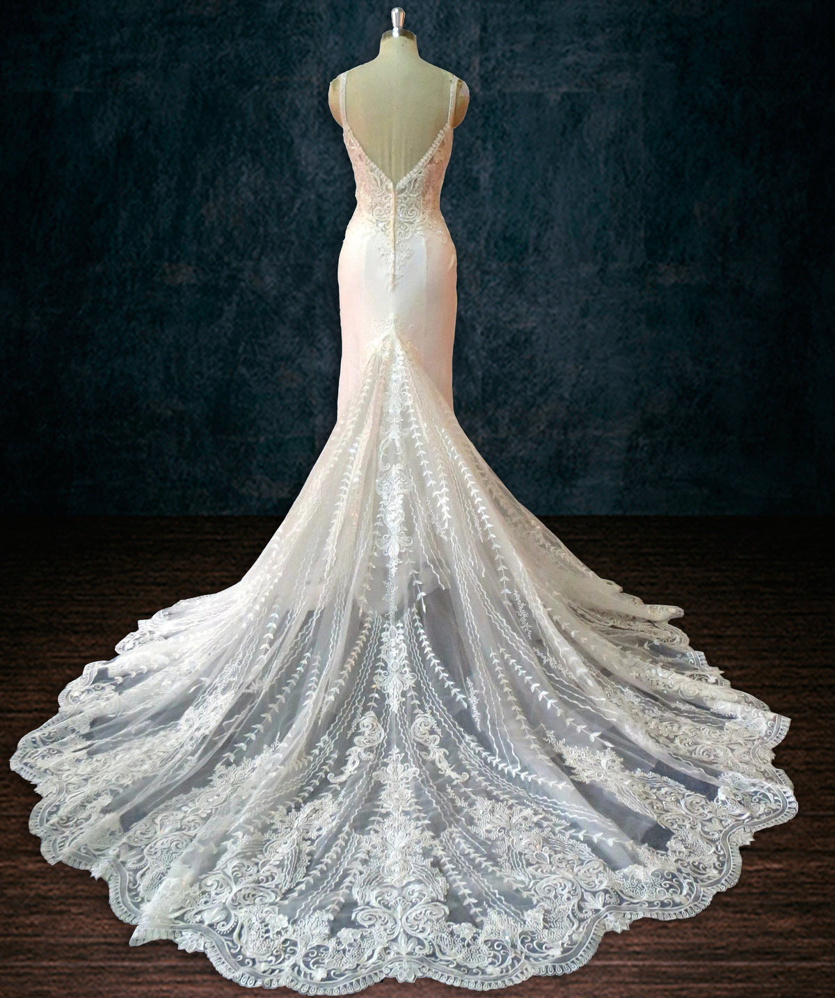 Beaded Lace Mermaid Wedding Dress with V-Neck and Crepe Skirt 24 Beaded Lace Mermaid Wedding Dress with V-Neck and Crepe Skirt 24