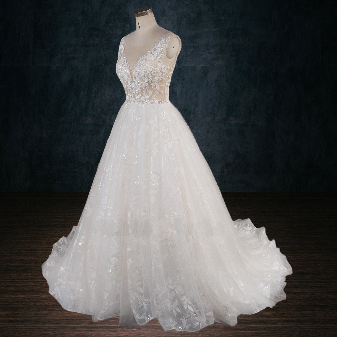 Beaded Lace A-Line Boho Wedding Dress with Illusion Bodice 2 Beaded Lace A-Line Boho Wedding Dress with Illusion Bodice 2