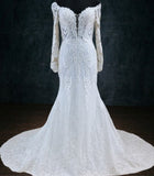 Beaded Lace Boho Mermaid Wedding Dress with Long Off the Shoulder Sleeves