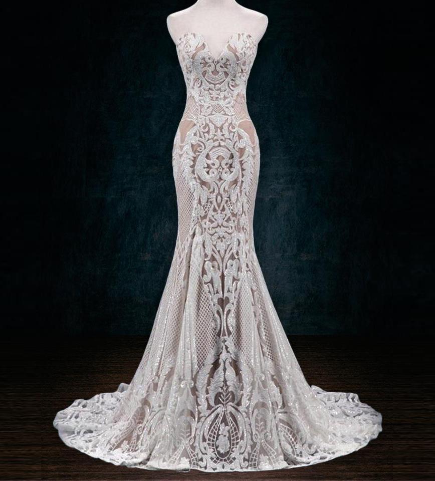 Fully Beaded Sheath Mermaid Wedding Dress | Bespoke Bridal Gown 6 Fully Beaded Sheath Mermaid Wedding Dress | Bespoke Bridal Gown 6