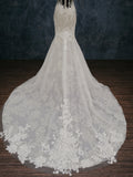 Sparkly Lace Mermaid Wedding Dress with Fabric Flowers and Corset
