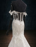 Sparkly Lace Mermaid Wedding Dress with Fabric Flowers and Corset