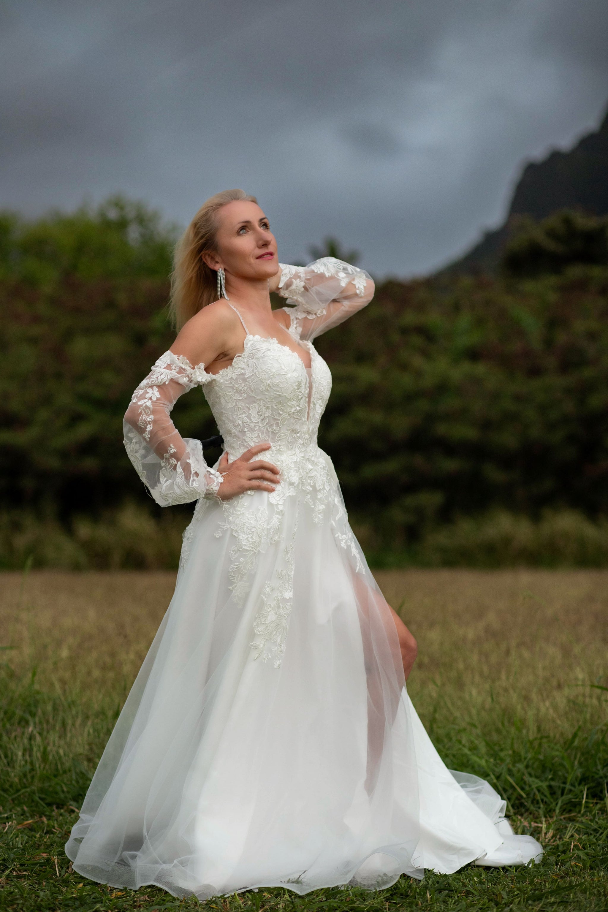 A-Line Bridal Gown with Plunging Neckline, Beaded Lace & Slit 16 A-Line Bridal Gown with Plunging Neckline, Beaded Lace & Slit 16