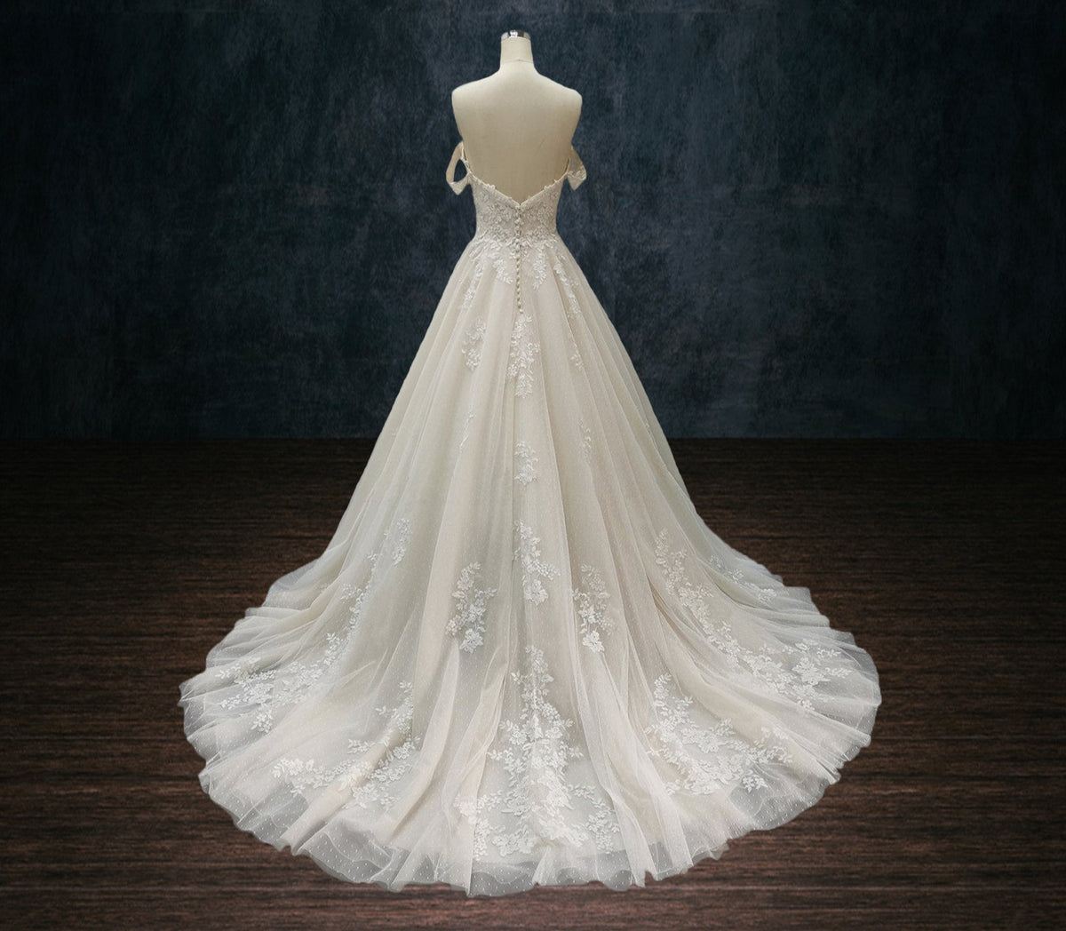 Boho Lace A-Line Wedding Dress with Dotted Tulle & Off-Shoulder Sle... 2 Boho Lace A-Line Wedding Dress with Dotted Tulle & Off-Shoulder Sle... 2