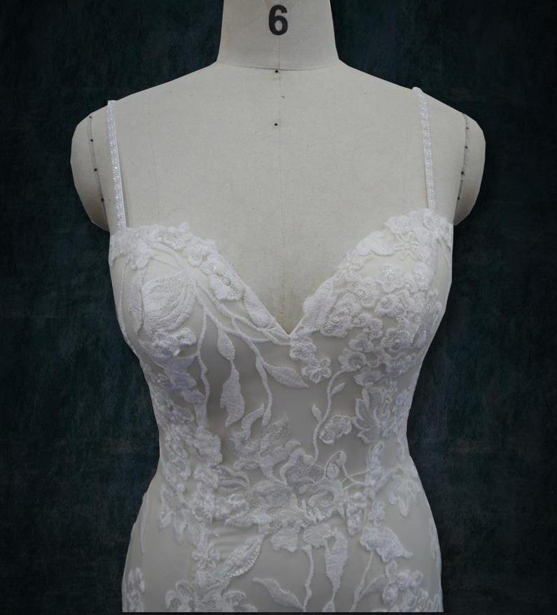 Lace Mermaid Boho Wedding Dress with Spaghetti Straps | Dresses By Linda and Agnes Lace Mermaid Boho Wedding Dress with Spaghetti Straps | Dresses By Linda and Agnes