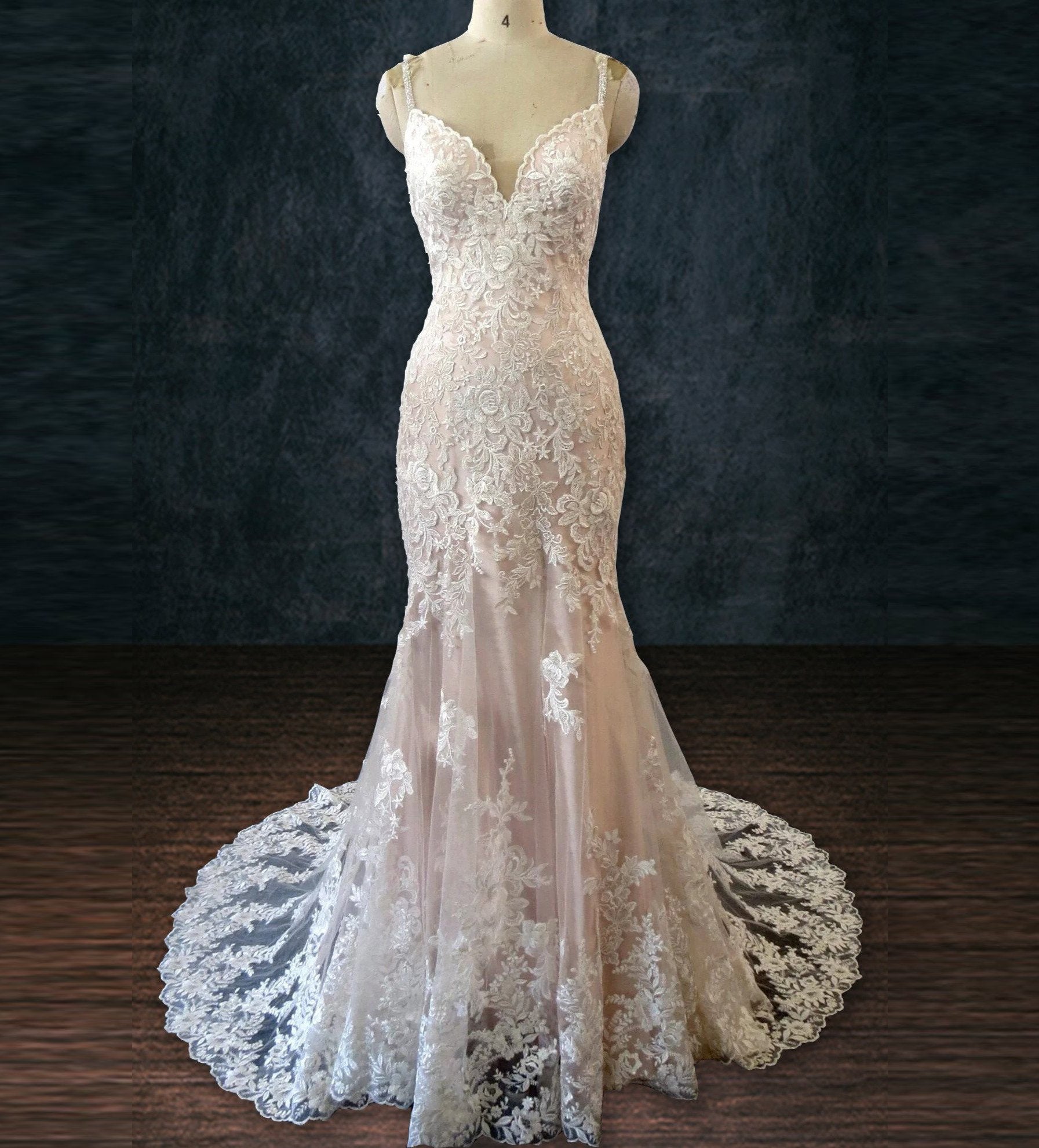 Lace Mermaid Boho Wedding Dress with See-Through Train 28 Lace Mermaid Boho Wedding Dress with See-Through Train 28