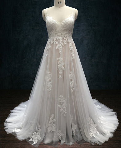 A-Line Lace Wedding Dress with Spaghetti Straps
