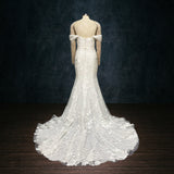A-line Mermaid Lace Wedding Dress with Off the Shoulder Sleeves